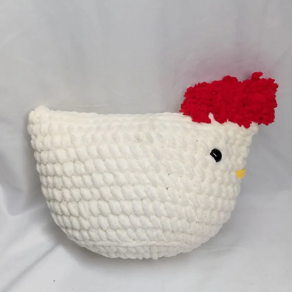 Handmade Crochet Chunky Yarn Chicken Plush Stuffed Animal Hen Farmhouse Decor